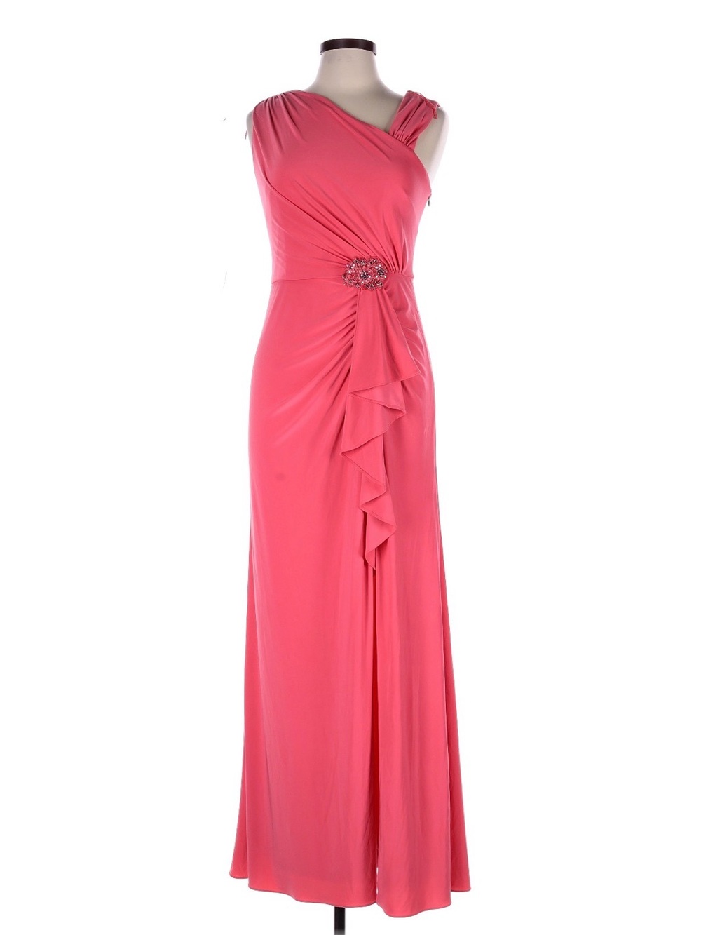 Adrianna Papell asymmetrical ruffled gown - beach rose - AP1E212052- callouts